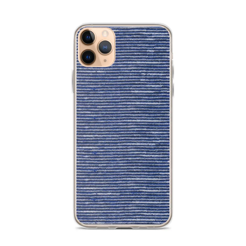 Ocean Wave Knit Clear Case for iPhone — tightly woven horizontal rows of cobalt blue and white in a heathered knit textile