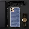 Ocean Wave Knit Clear Case for iPhone — tightly woven horizontal rows of cobalt blue and white in a heathered knit textile