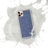 Ocean Wave Knit Clear Case for iPhone — tightly woven horizontal rows of cobalt blue and white in a heathered knit textile
