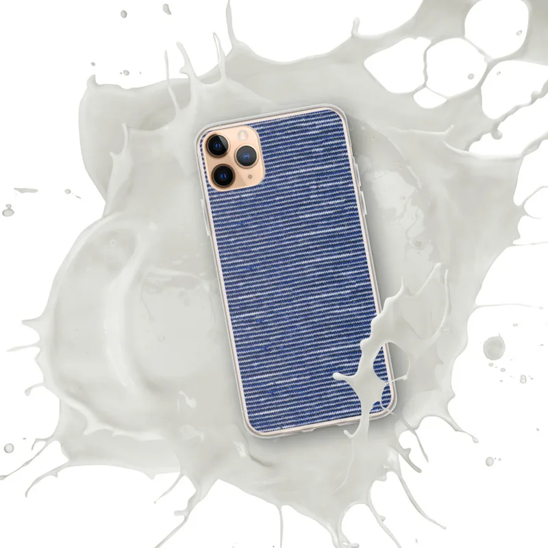 Ocean Wave Knit Clear Case for iPhone — tightly woven horizontal rows of cobalt blue and white in a heathered knit textile