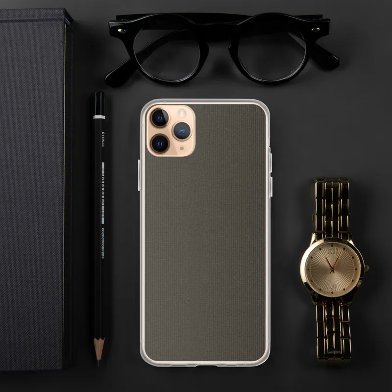 Dark Charcoal Texture Clear Case for iPhone — close-up woven ribbed fabric texture in deep charcoal and dark brown tones