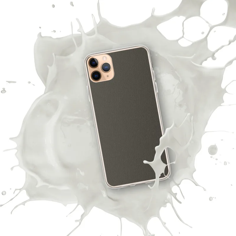Dark Charcoal Texture Clear Case for iPhone — close-up woven ribbed fabric texture in deep charcoal and dark brown tones