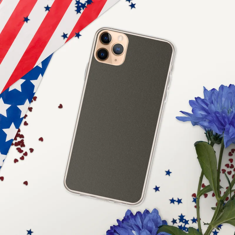 Dark Charcoal Texture Clear Case for iPhone — close-up woven ribbed fabric texture in deep charcoal and dark brown tones