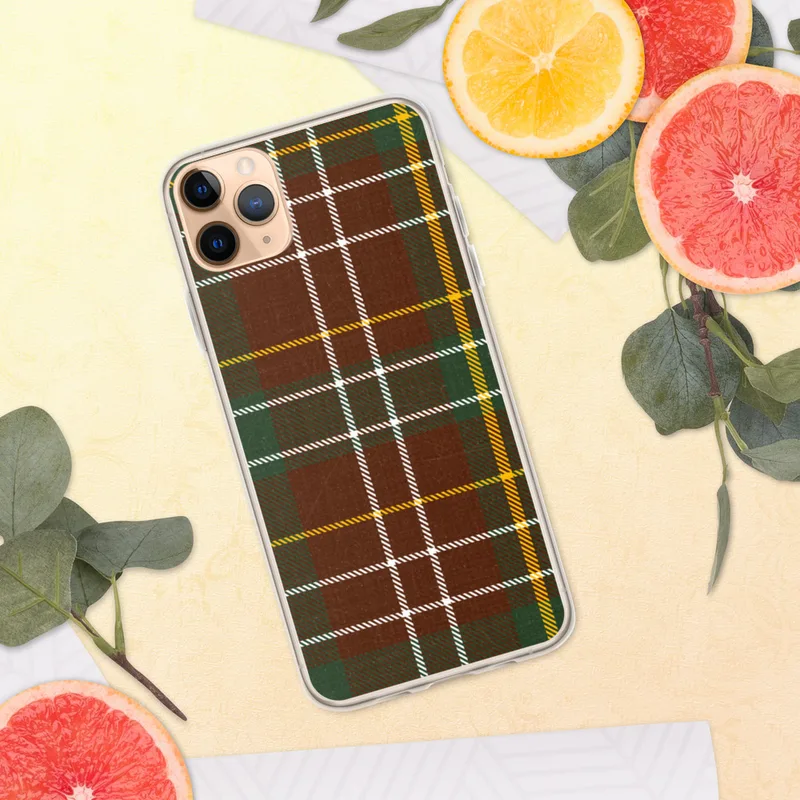 Highland Tartan Clear Case for iPhone — classic Scottish tartan plaid with deep crimson red and forest green blocks crossed
