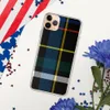 Royal Blue Tartan Clear Case for iPhone — traditional Scottish tartan plaid with black base and bold stripes of royal blue