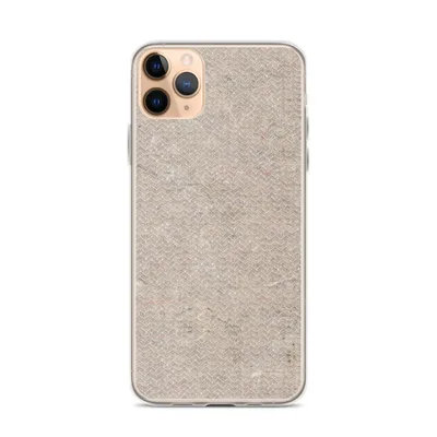 seamless herringbone pattern in warm taupe and greige tones with scattered color flecks on a natural linen-like surface on mockup Raw Earth Texture Clear Case - default view