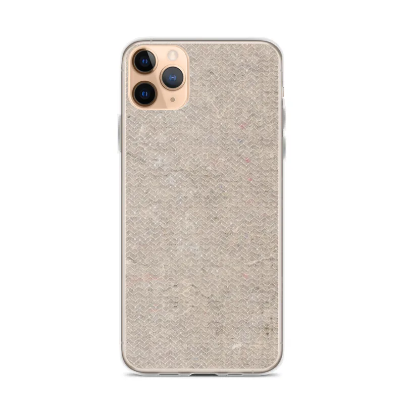 Raw Earth Texture Clear Case for iPhone — seamless herringbone pattern in warm taupe and greige tones with scattered color