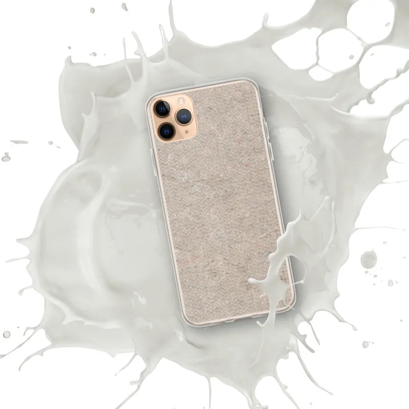Raw Earth Texture Clear Case for iPhone — seamless herringbone pattern in warm taupe and greige tones with scattered color
