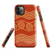 Glossy Golden Waves Ancient Spiral Tough Case for iPhone — gold concentric spirals and undulating wave bands on a deep