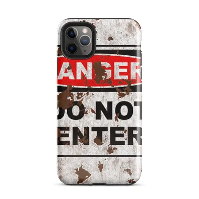 distressed white rusted metal surface with a bold black-bordered warning sign featuring a red oval reading DANGER above DO NOT ENTER in black block letters on Glossy Danger Do Not Enter Case - default view