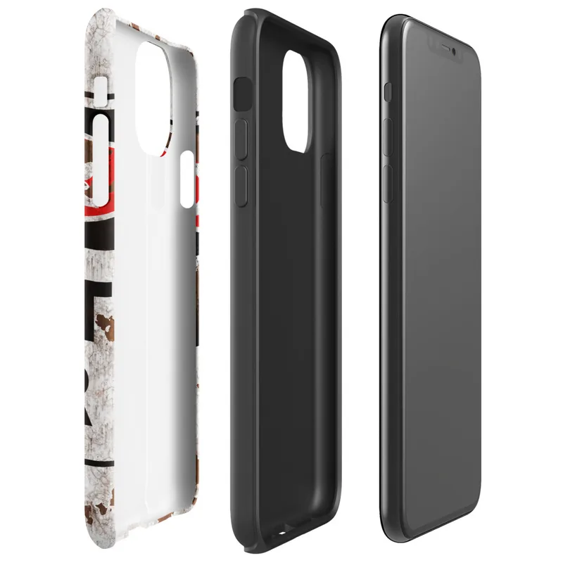 Glossy Danger Do Not Enter Tough Case for iPhone — distressed white rusted metal surface with a bold black-bordered warning