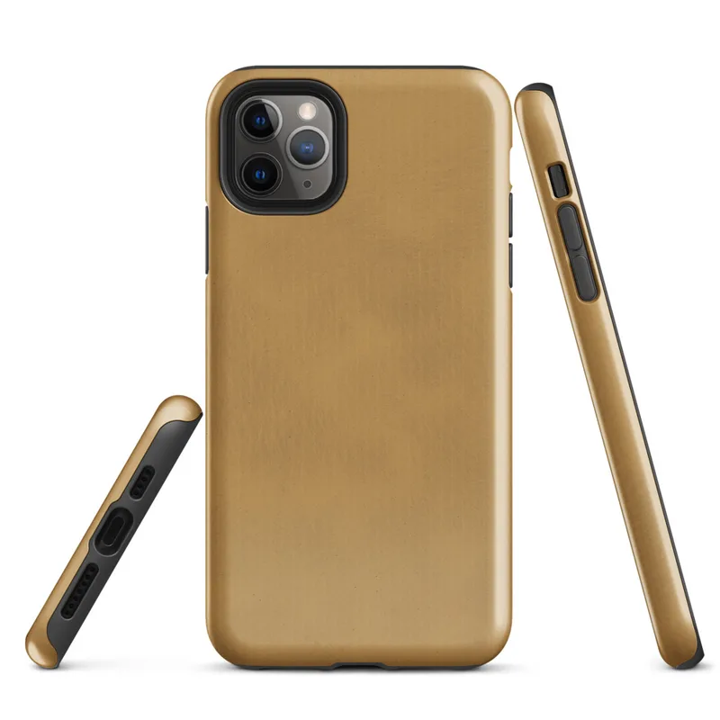 Glossy Golden Warmth Minimalist Tough Case for iPhone — smooth brushed golden amber surface with subtle tonal texture