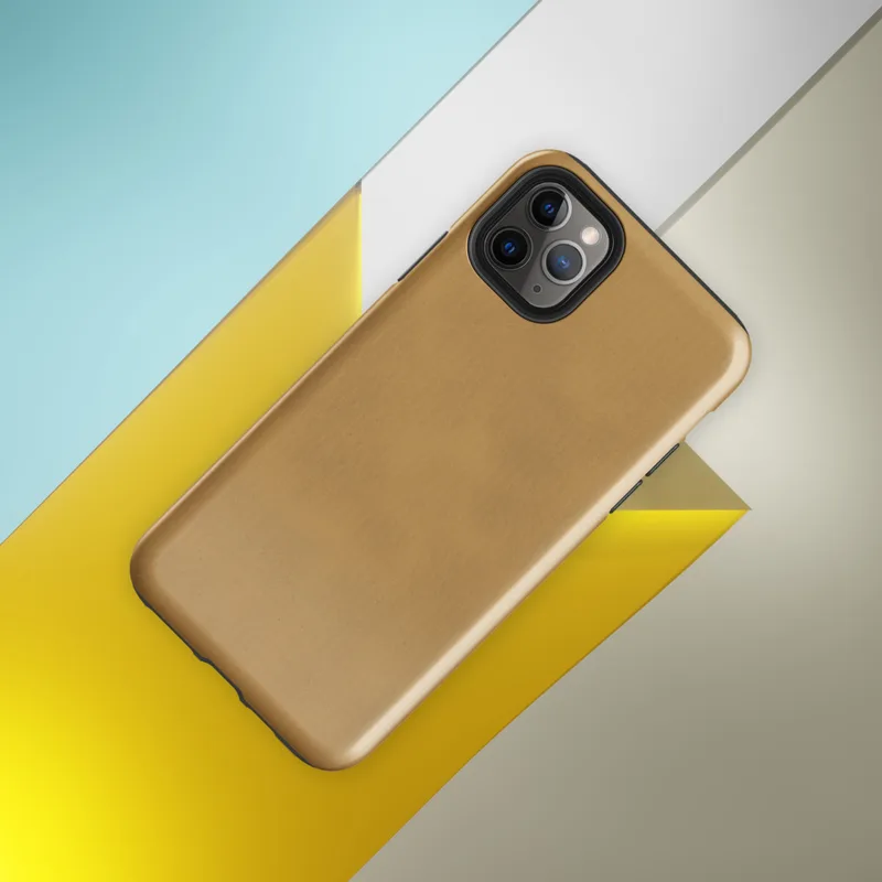 Glossy Golden Warmth Minimalist Tough Case for iPhone — smooth brushed golden amber surface with subtle tonal texture