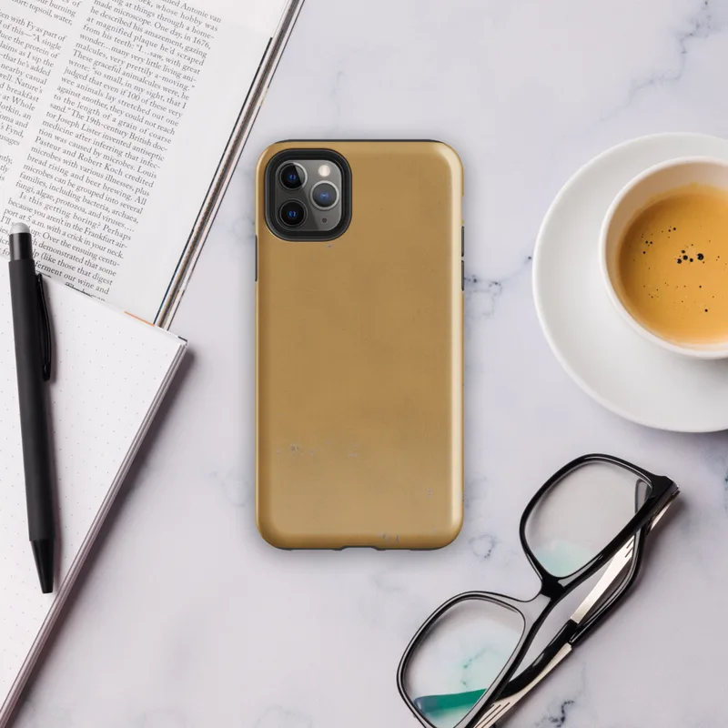 Glossy Golden Sand Texture Tough Case for iPhone — worn golden ochre painted surface with subtle brush strokes and scattered