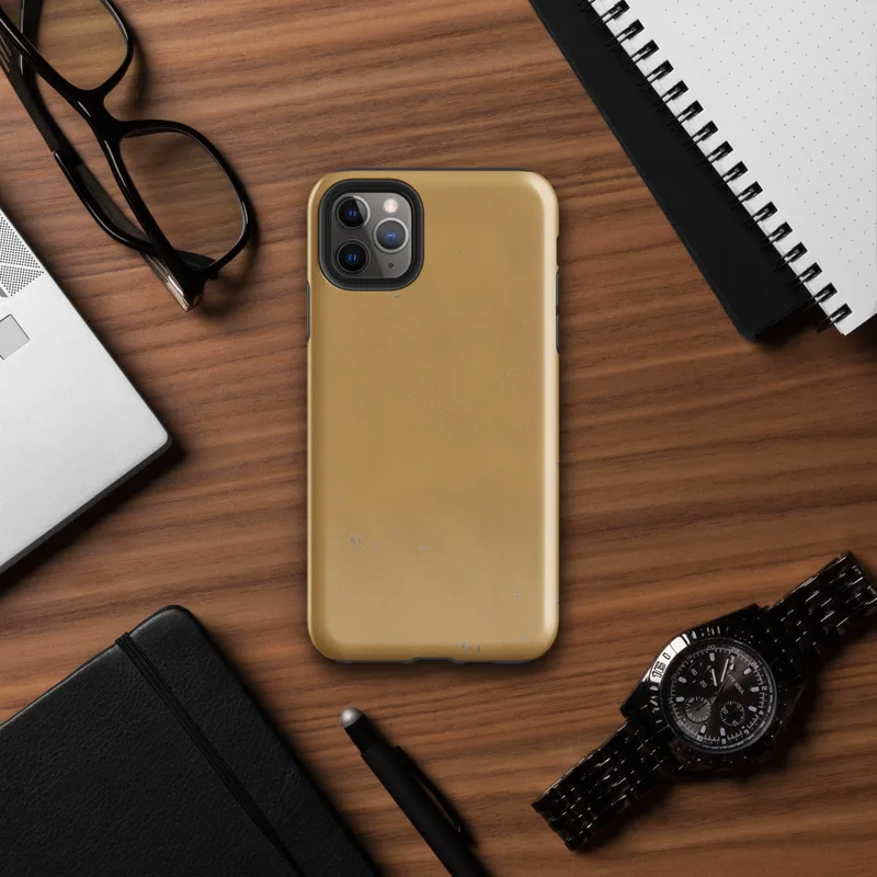 Glossy Golden Sand Texture Tough Case for iPhone — worn golden ochre painted surface with subtle brush strokes and scattered