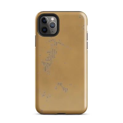 distressed golden-amber surface with flaking silver-grey patina patches resembling aged metal or weathered plaster on Glossy Aged Gold Weathered Patina Case - default view