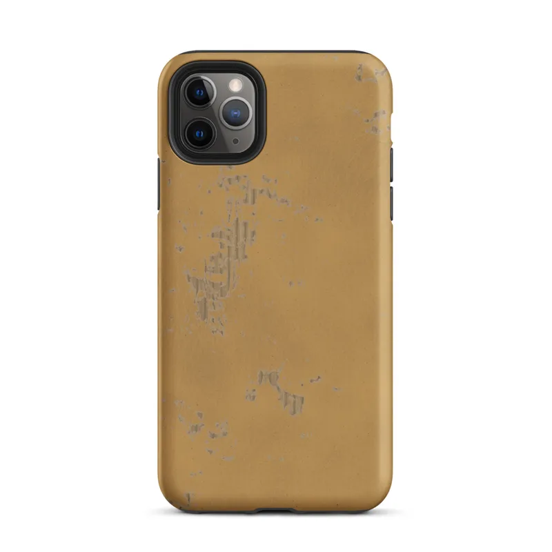 Matte Aged Gold Weathered Patina Tough Case for iPhone — distressed golden-amber surface with flaking silver-grey patina
