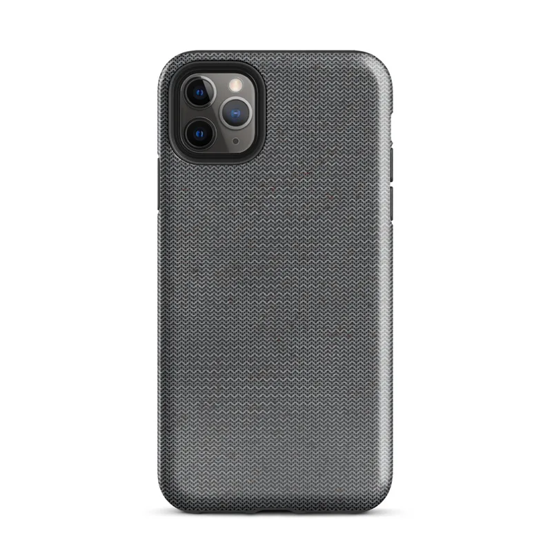 Glossy Dark Knit Texture Tough Case for iPhone — close-up seamless dark charcoal knit fabric pattern with tiny scattered