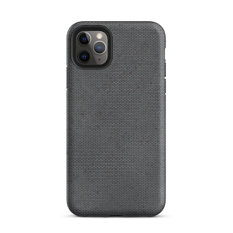 Matte Dark Knit Texture Tough Case for iPhone — close-up seamless dark charcoal knit fabric pattern with tiny scattered deep