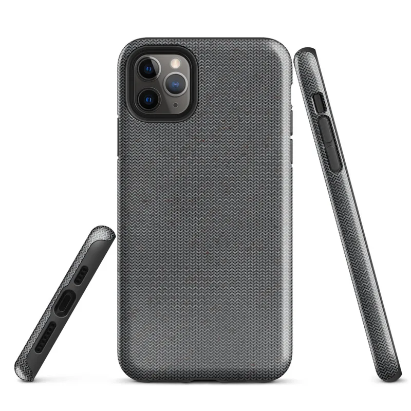 Glossy Dark Knit Texture Tough Case for iPhone — close-up seamless dark charcoal knit fabric pattern with tiny scattered