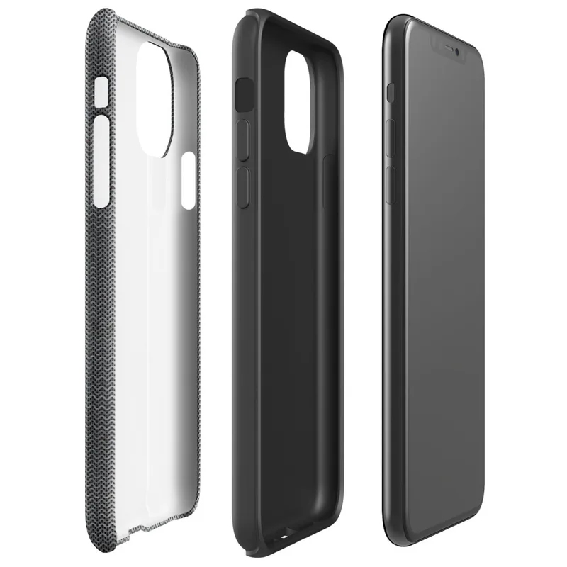 Glossy Dark Knit Texture Tough Case for iPhone — close-up seamless dark charcoal knit fabric pattern with tiny scattered