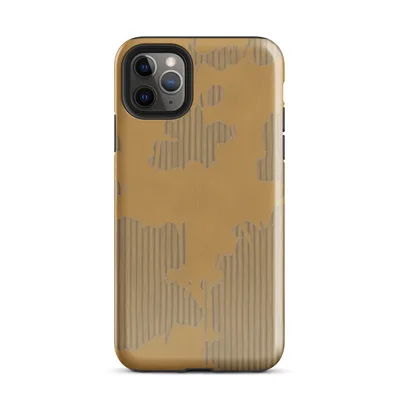peeling kraft paper revealing corrugated cardboard fluting beneath in warm amber and taupe tones with ragged torn edges on Glossy Worn Cardboard Texture Case - default view