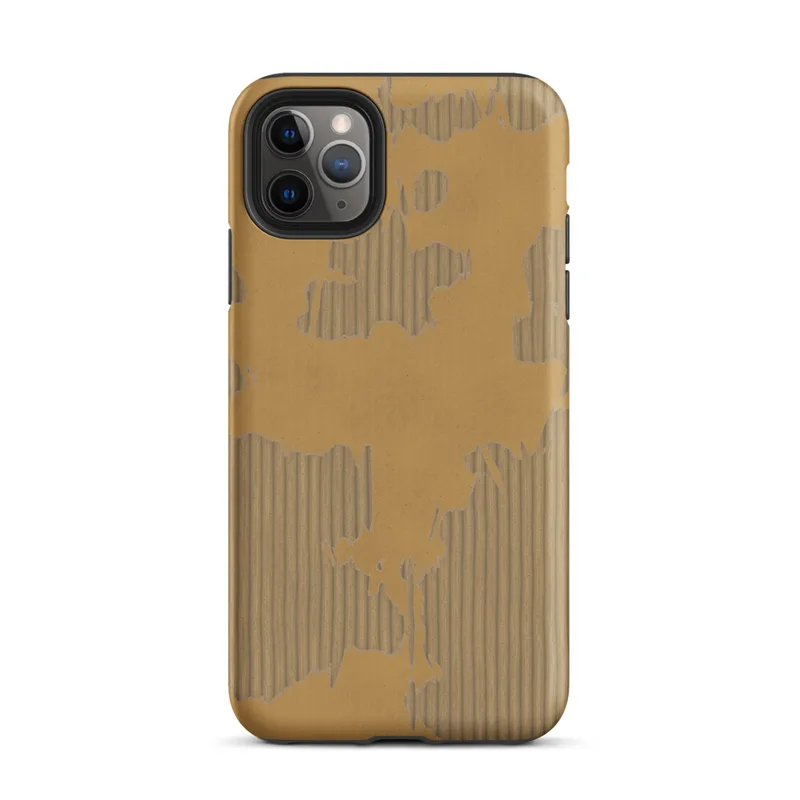 Matte Worn Cardboard Texture Tough Case for iPhone — peeling kraft paper revealing corrugated cardboard fluting beneath