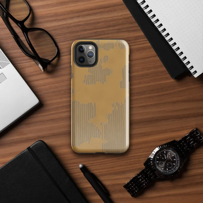 Glossy Worn Cardboard Texture Tough Case for iPhone — peeling kraft paper revealing corrugated cardboard fluting beneath