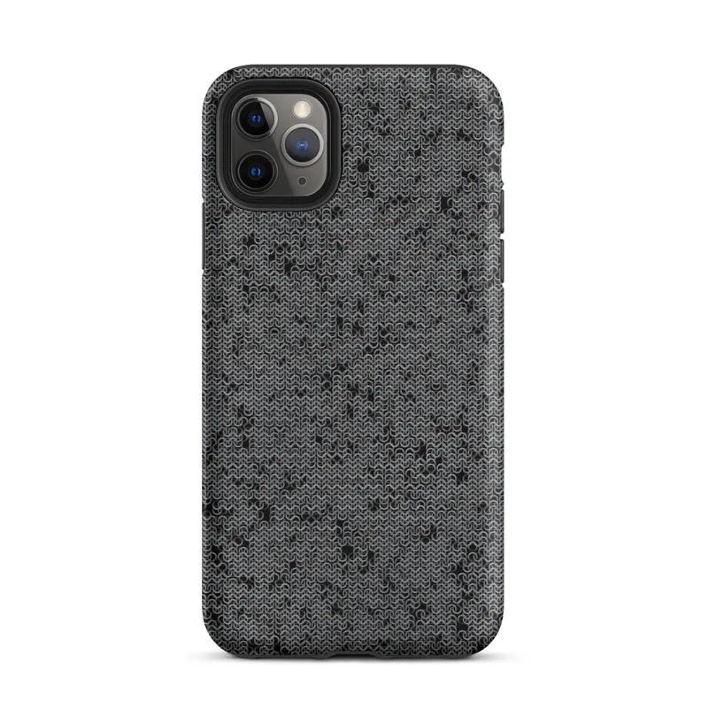 Matte Dark Chain Mail Armor Tough Case for iPhone — close-up seamless chain mail pattern in dark charcoal and gunmetal tones