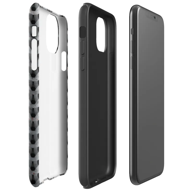 Glossy Iron Weave Chain Mail Tough Case for iPhone — seamless chain mail weave pattern in weathered steel grey with rust