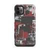 Matte Circuit City Chaos Tough Case for iPhone — aerial view of a dense abstract cityscape in crimson red, charcoal