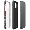 Glossy Circuit City Chaos Tough Case for iPhone — aerial view of a dense abstract cityscape in crimson red, charcoal