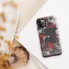Glossy Circuit City Chaos Tough Case for iPhone — aerial view of a dense abstract cityscape in crimson red, charcoal