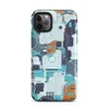 Matte Circuit City Tech Camo Tough Case for iPhone — dense layered circuit board camouflage pattern in cyan, navy