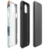 Glossy Circuit City Tech Camo Tough Case for iPhone — dense layered circuit board camouflage pattern in cyan, navy
