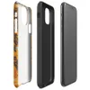 Glossy Circuit Camo Tech Fortress Tough Case for iPhone — dense camouflage pattern of orange and charcoal mechanical circuit