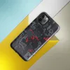 Glossy Dark Machine City Armor Tough Case for iPhone — dense mechanical cityscape of circuit panels, industrial plating