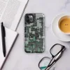 Glossy Circuit City Camo Tough Case for iPhone — aerial view of a dense circuit board cityscape in forest green, charcoal