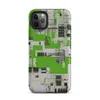 Matte Circuit City Digital Camo Tough Case for iPhone — aerial digital cityscape in electric green, black, and white