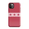 Glossy Crimson Stars Bold Stripe Tough Case for iPhone — seven dark crimson stars on a blush pink horizontal stripe band