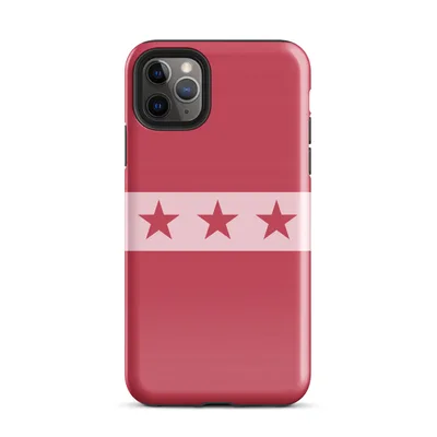 seven dark crimson stars on a blush pink horizontal stripe band against a solid deep red background on Glossy Crimson Stars Bold Stripe - default view