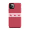 Matte Crimson Stars Bold Stripe Tough Case for iPhone — seven dark crimson stars on a blush pink horizontal stripe band