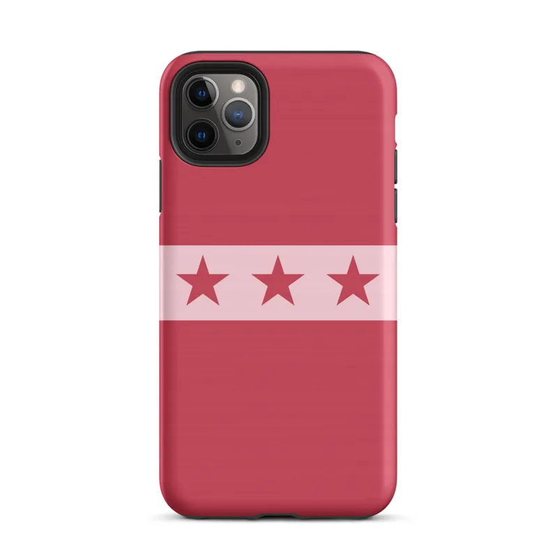 Matte Crimson Stars Bold Stripe Tough Case for iPhone — seven dark crimson stars on a blush pink horizontal stripe band