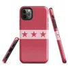 Glossy Crimson Stars Bold Stripe Tough Case for iPhone — seven dark crimson stars on a blush pink horizontal stripe band