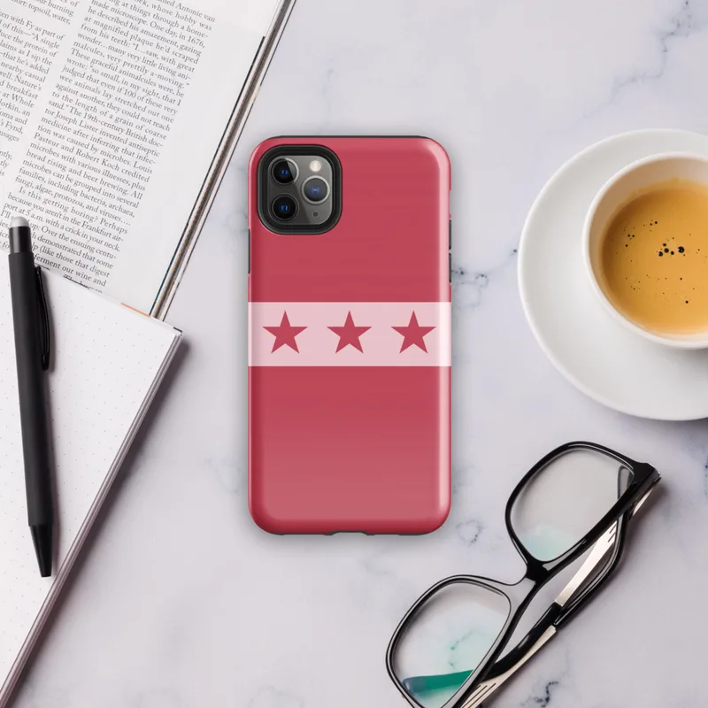 Glossy Crimson Stars Bold Stripe Tough Case for iPhone — seven dark crimson stars on a blush pink horizontal stripe band