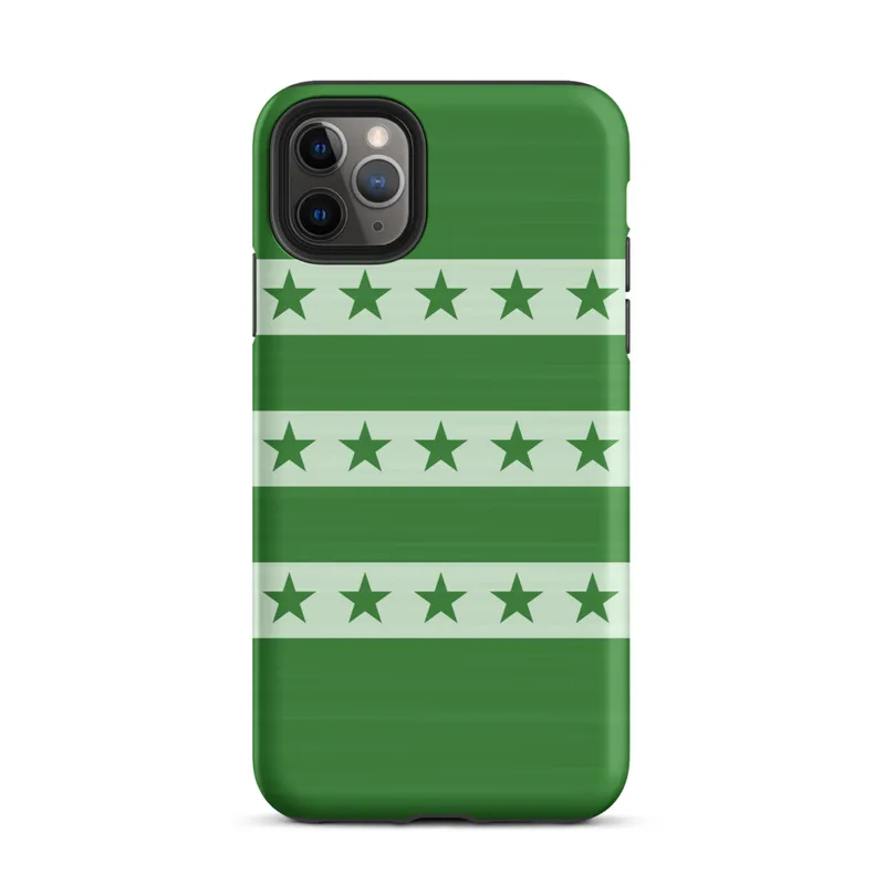 Matte Green Stars and Stripes Tough Case for iPhone — rows of dark green five-pointed stars on alternating light and dark