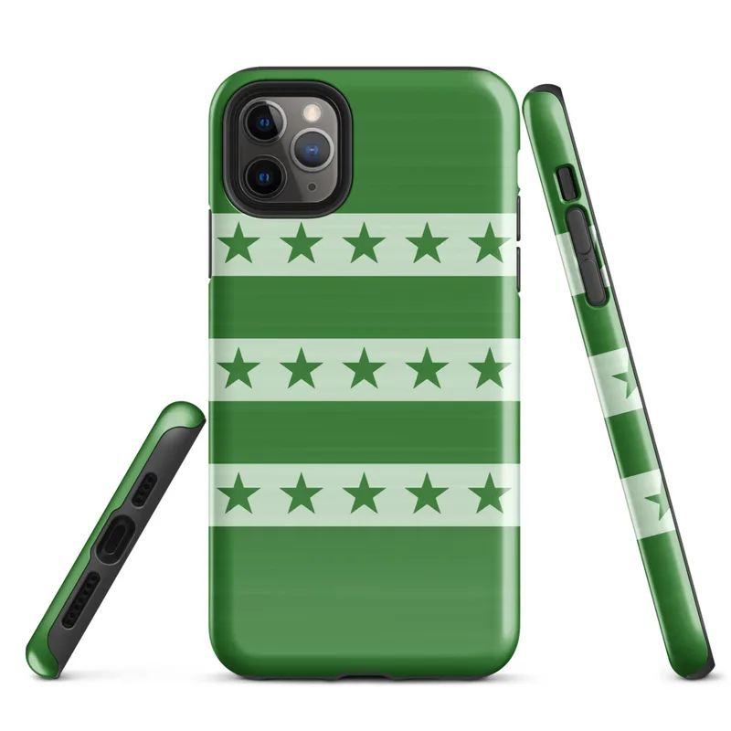 Glossy Green Stars and Stripes Tough Case for iPhone — rows of dark green five-pointed stars on alternating light and dark