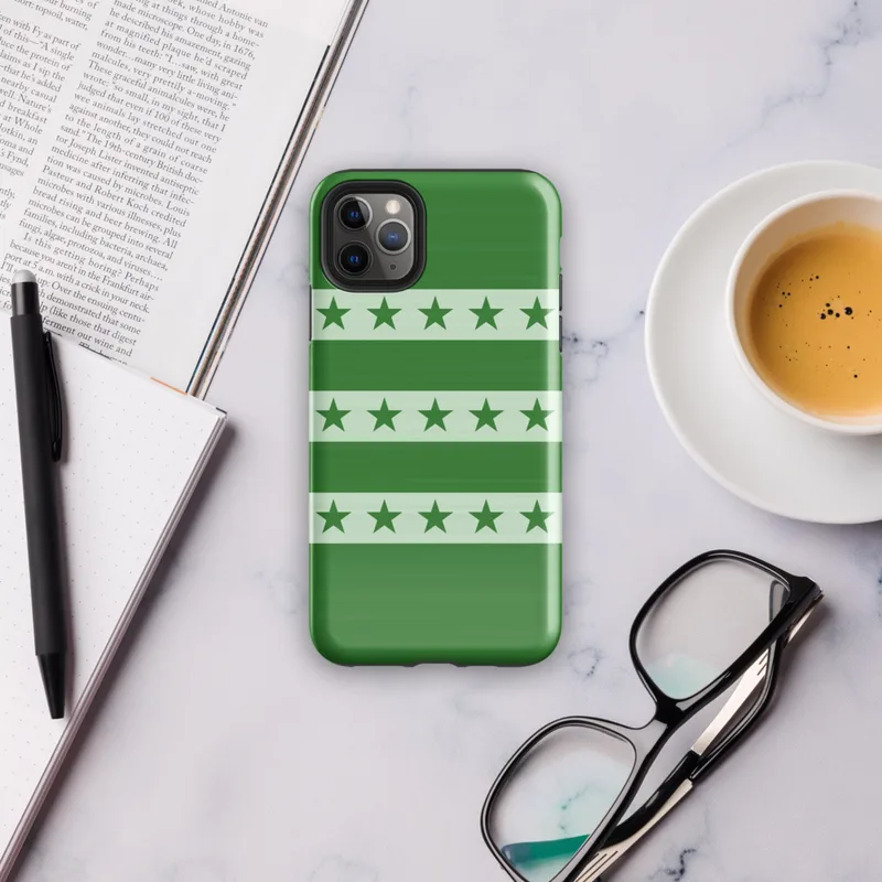 Glossy Green Stars and Stripes Tough Case for iPhone — rows of dark green five-pointed stars on alternating light and dark