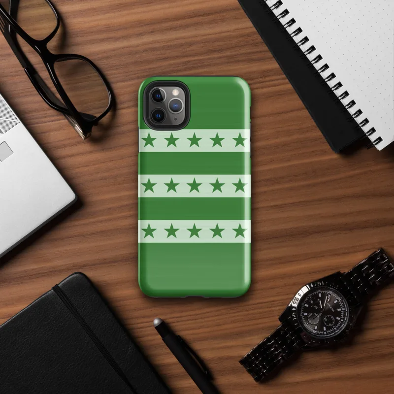 Glossy Green Stars and Stripes Tough Case for iPhone — rows of dark green five-pointed stars on alternating light and dark
