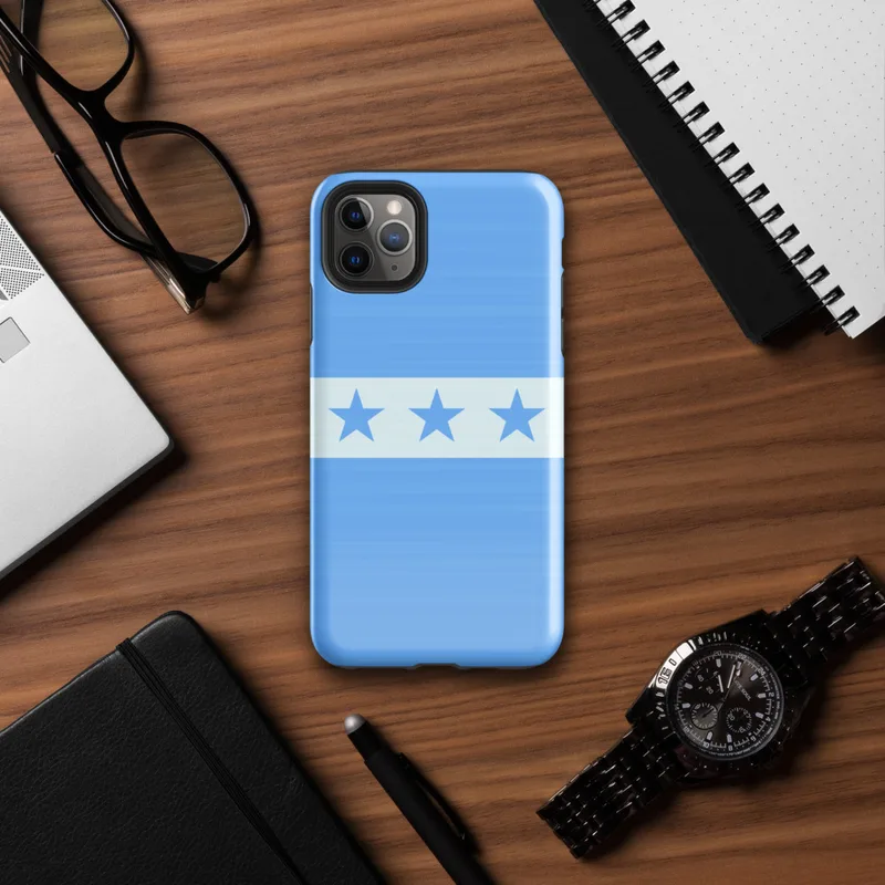 Glossy Seven Stars Blue Stripe Tough Case for iPhone — seven blue five-pointed stars on a white horizontal stripe